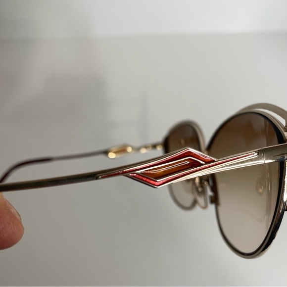 Yves Saint Laurent Vintage 80s Cat Eye Sunglasses Red Sparkle Enamel Gold Frame - Picture 8 of 16